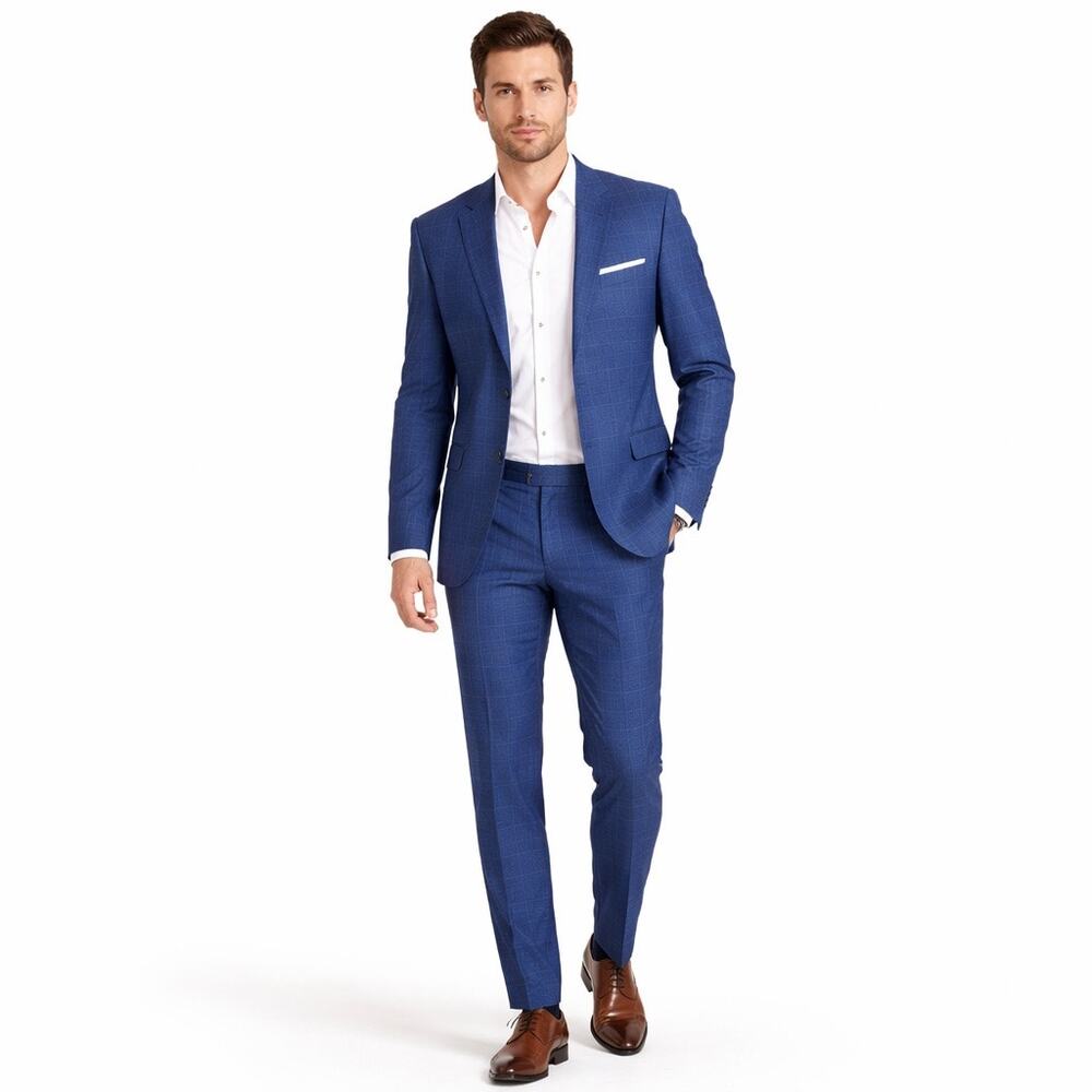 Blue Men's Slim Fit Two-Piece Suit Blazer & Pants